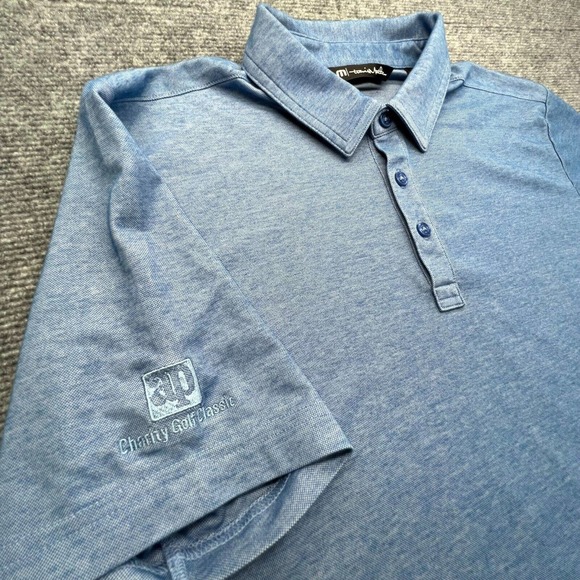 Travis Mathew Oceanside Heather Polo Shirt Mens M Blue Performance Short Sleeve - Picture 4 of 9